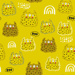 Acrylglasbilder Monstermuster Verspielte Kindermonster in fröhlichen Farben  © solodkayamari