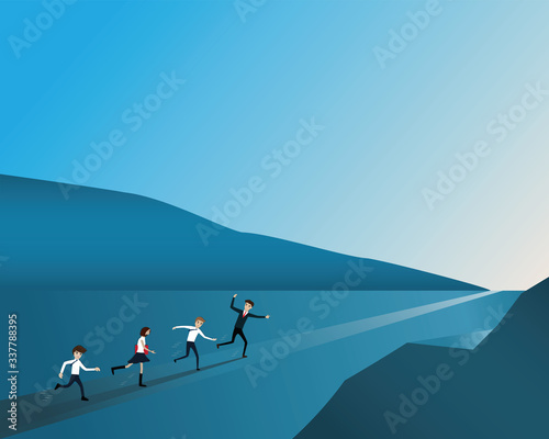 Flat design of the best leadership concept,The leader running in front of his team,vector illustration