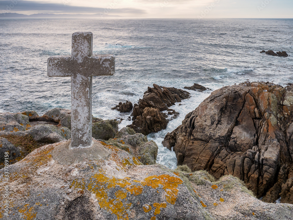 Cross next to the Roncudo Lighthouse, Coast of Death, Ponteceso, Galicia, Spain