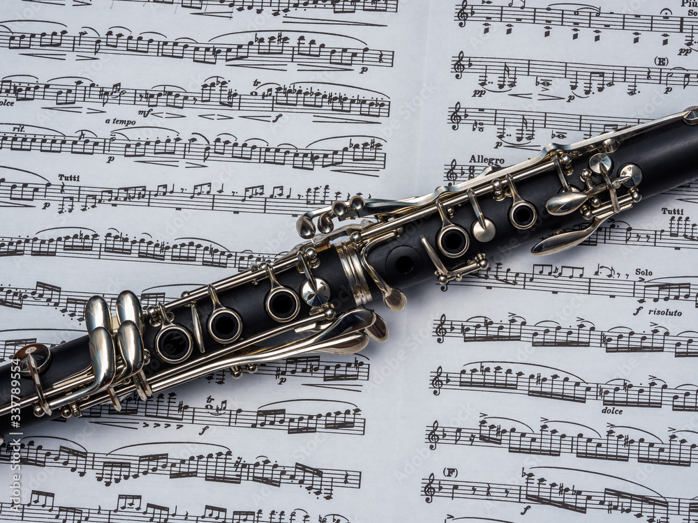 Obraz premium Cropped photo of clarinet over the notes
