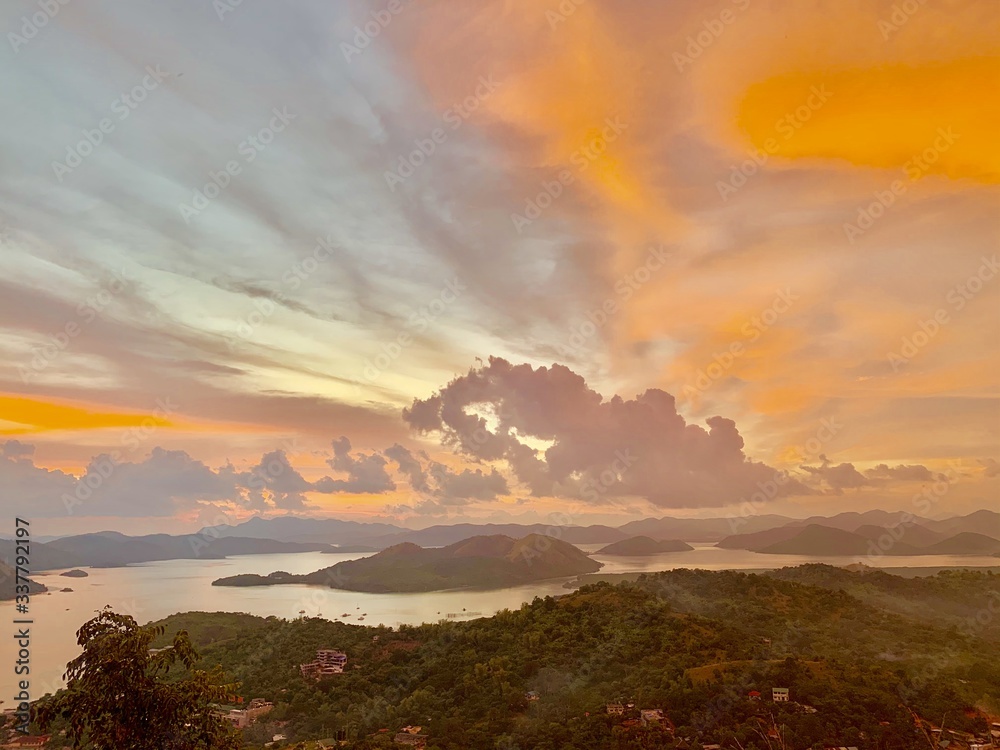 Beautiful red clouds sunset in Coron