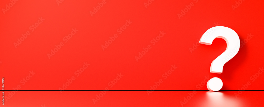question mark in front of a red color wall background. Business support concept - 3D Rendering. question mark in front of a red color wall background. Business support concept - 3D Rendering.
