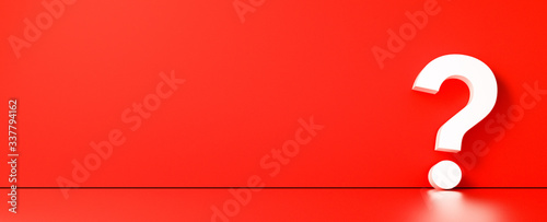 question mark in front of a red color wall background. Business support concept - 3D Rendering.
