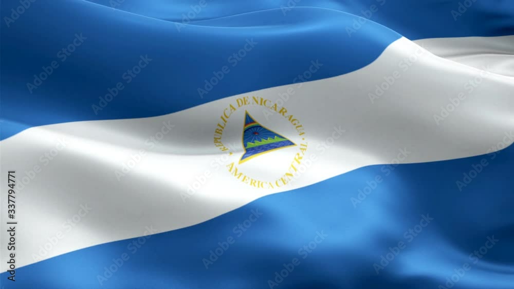 Nicaraguan flag Closeup 1080p Full HD 1920X1080 footage video waving in wind. National Managua‎‎‎ 3d Nicaraguan flag waving. Sign of Nicaragua seamless loop animation. Nicaraguan flag HD resolution Ba
