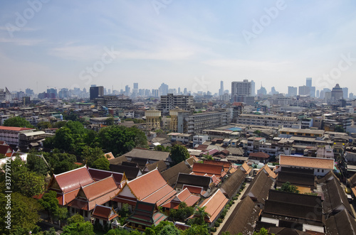 Panorama with pagodas, the old city buildings and skyscrapers downtown. Bangkok. Thailand © smoke666