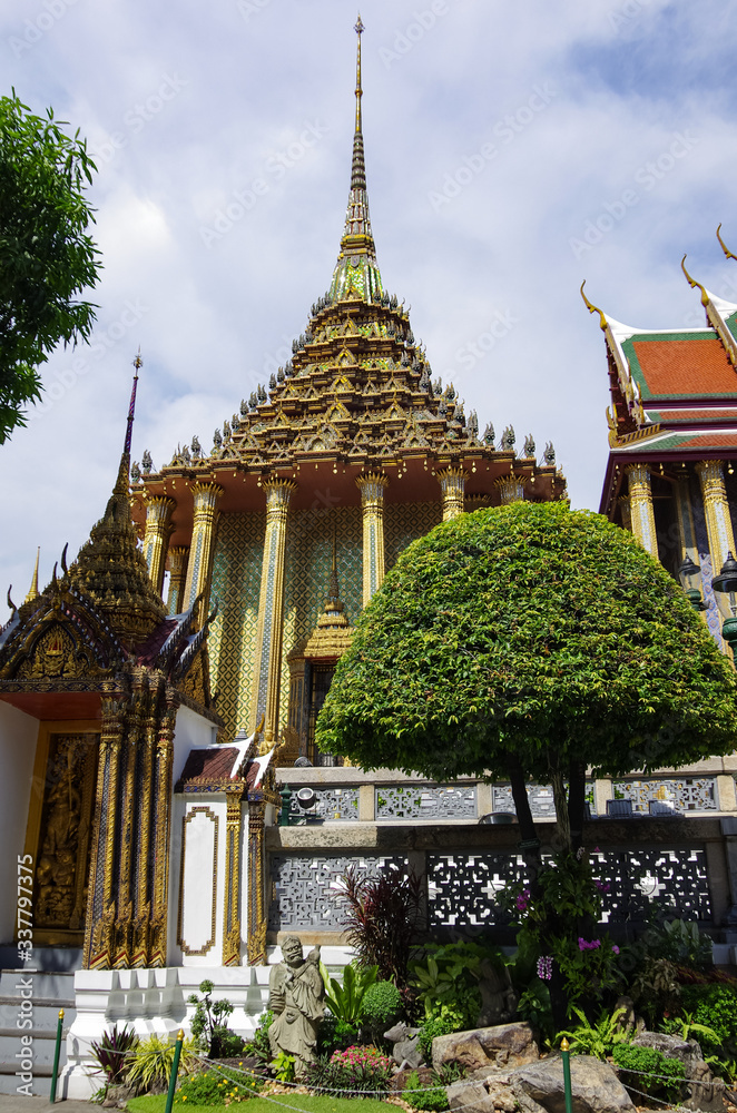 Phra Mondop (the library) and Phra Sri Rattana Chedi in Wat Phra Kaew commonly known in English as the Temple of the Emerald Buddha and officially as Wat Phra Si Rattana Satsadaram