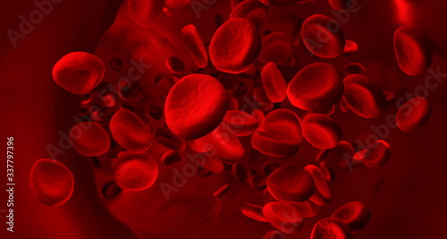 Red blood cells clot in vein. Scientific and medical abstract concept. Transfer of important elements in the blood to protect the body, 3d illustration