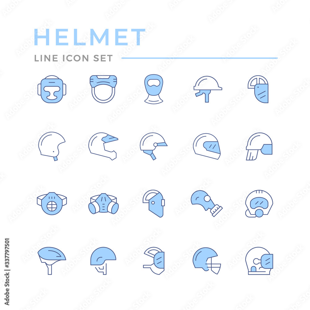 Set color line icons of helmets and masks