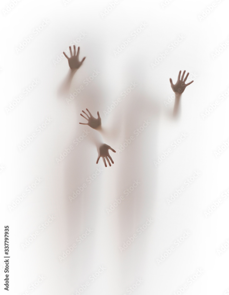 Fotografie Two human body silhouette and four hands