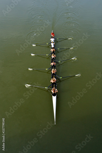 View down on Octuple scull (8x).  These are always coxed, and mainly for juniors and exhibition. photo