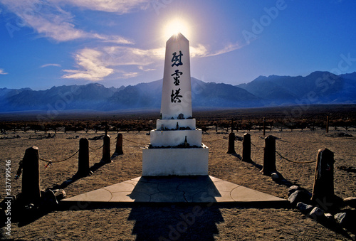 Manzanar National Historic Site. The inscription says “soul consoling tower.” What it commemorates is in stark contrast to the natural sagebrush desert and the majestic Sierra Nevada crest. photo