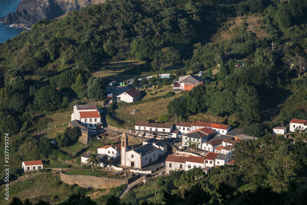 Aerial view over San Andrés de Teixido, Rías Altas, Galicia, Spain