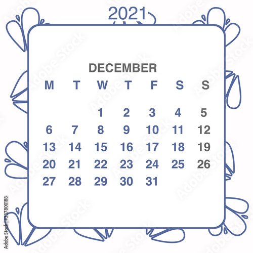 Design calendar 2021 year in trendy ornamental style. Stationery planner template. Vector illustration. Week starts on Monday. Set of 12 months. Made in blue and white colors