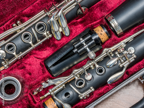 Принти на полотні Unassembled bb clarinet parts in the case