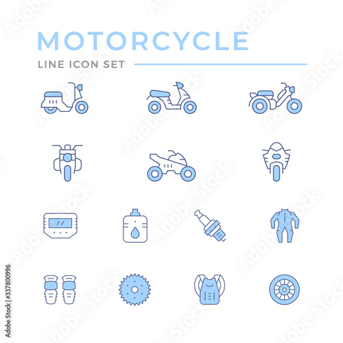 Set of motorcycle related color line icons