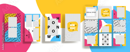 Design backgrounds for social media banner. Set of instagram stories and post frame templates.Vector cover. Mock up for personal blog or shop.Layout for promotion.Endless square puzzle layout