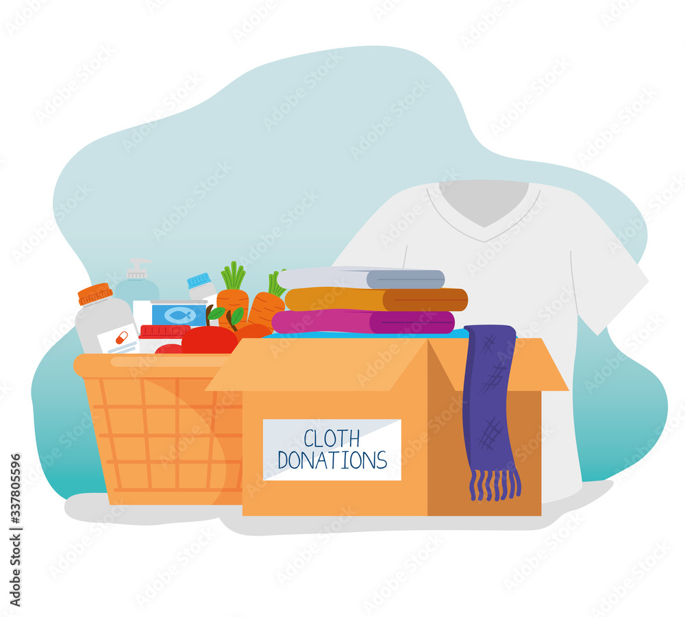 box with basket of charity donation vector illustration design