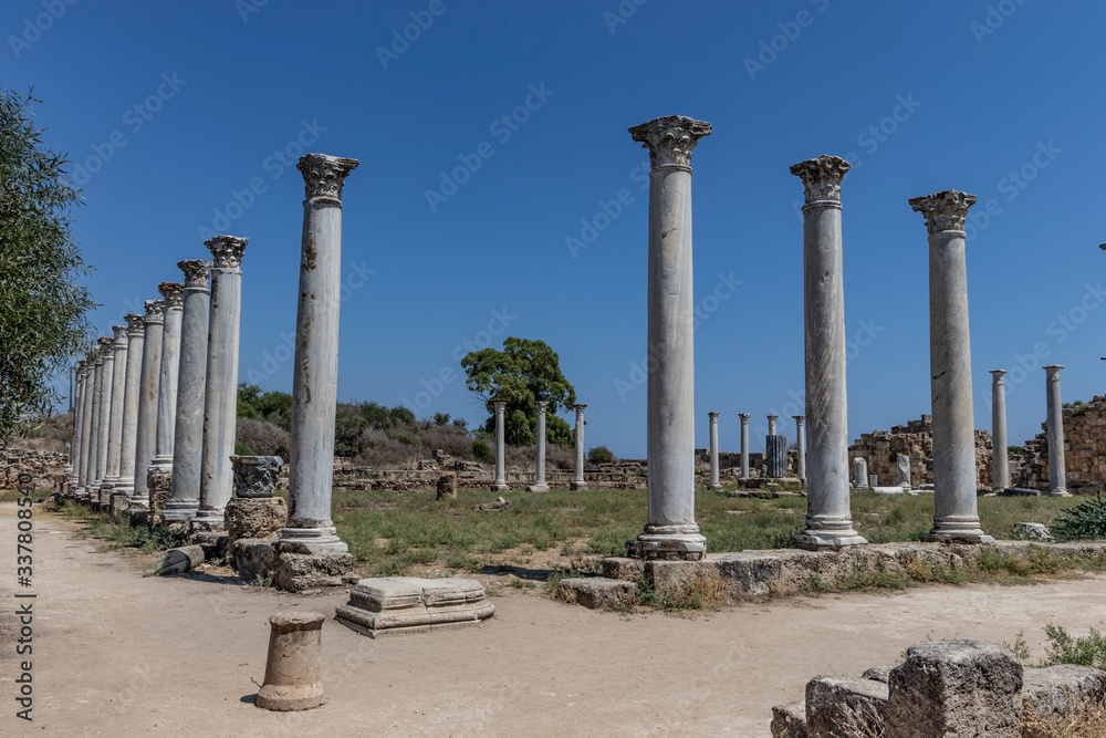old columns of ruins of ancient city salamis on north cyprus
