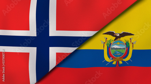 The flags of Norway and Ecuador. News, reportage, business background. 3d illustration photo