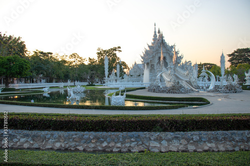A beautiful view of white temple at Chiang Rai  Thailand.