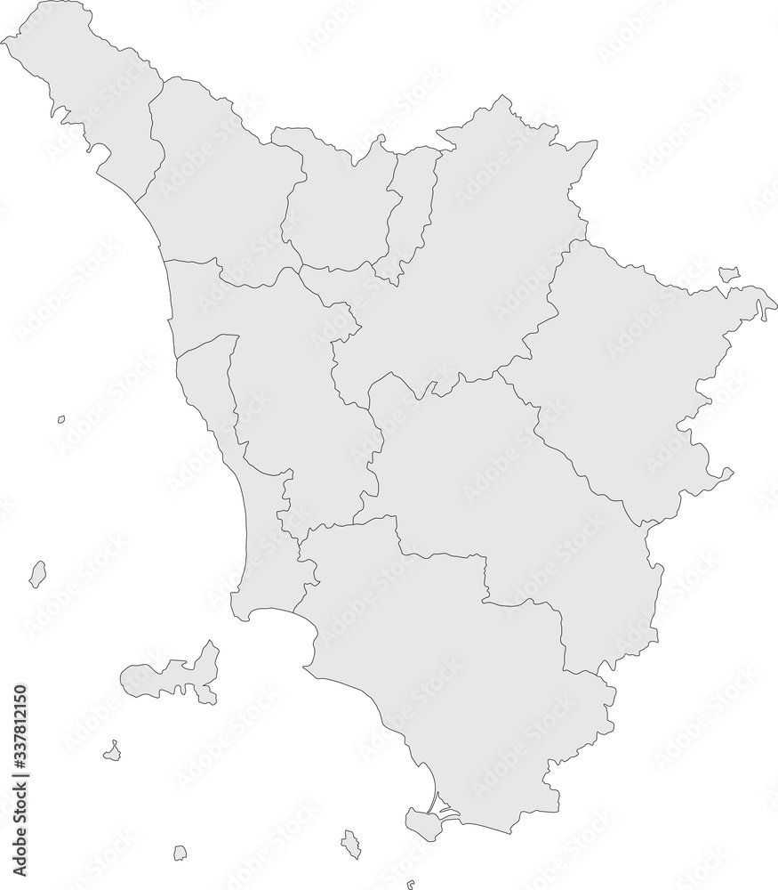 Maps of tuscany with provinces. Italian region. Gray backgrounds.