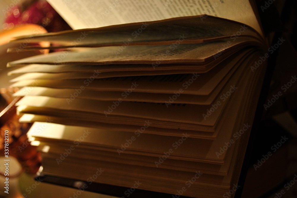 Fototapeta premium Book pages in the lamplight
