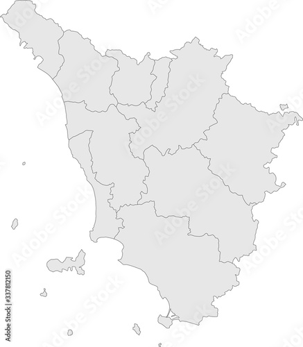Maps of tuscany with provinces. Italian region. Gray backgrounds.