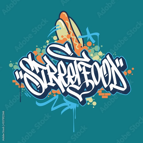 Abstract Hand Sketched Graffiti Style Street Food Vector Typography Illustration As Logotype, Badge and Icon, Postcard, Card, Invitation, Flyer, Banner Template.