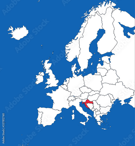 Croatia highlighted on european map. Blue sea background. Business concepts, backgrounds, chart and wallpaper.