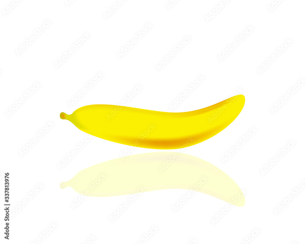 1 illustration banana with shadow on glass table or floor in white background 1 illustration banana with shadow on glass table or floor in white background