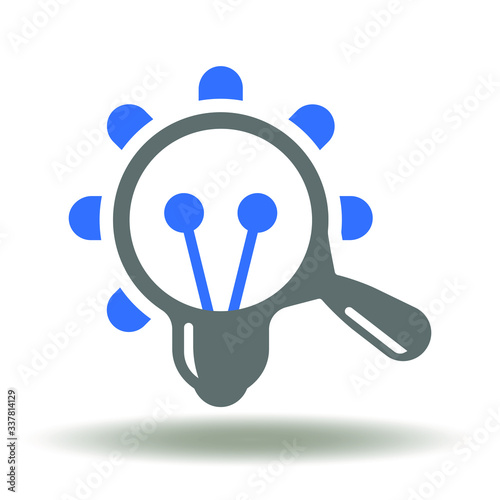 Bulb Magnifier Icon Vector. Idea Search Logo. Lightbulb Magnifying Glass Illustration. Analysis Creative Inspiration Education Sign. photo