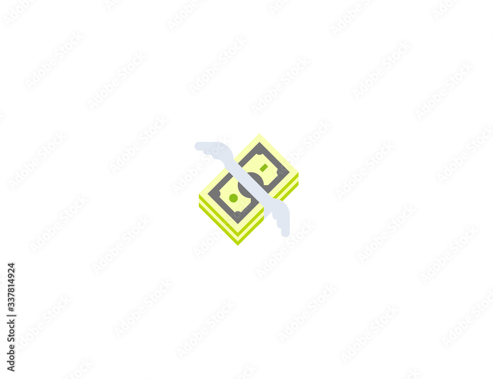 Money with wings vector flat icon. Isolated flying money, dollars emoji illustration Money with wings vector flat icon. Isolated flying money, dollars emoji illustration