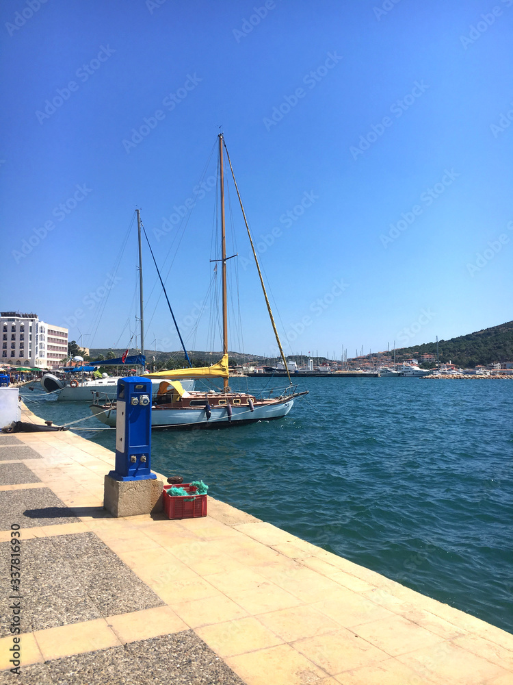 Cesme, İzmir/ Turkey - July 26, 2019 : View of Cesme coastline.