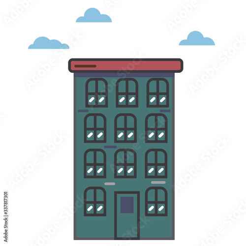 Vector of multi-storey buildings in retro style.