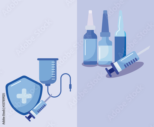 poster with vaccination icons and health, medical immunization
