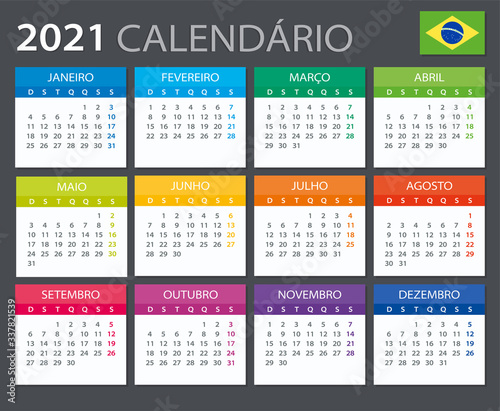 2021 Calendar Brazilian - vector illustration. Brazilian version