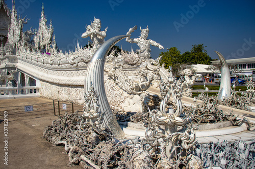 A beautiful view of white temple at Chiang Rai, Thailand. photo