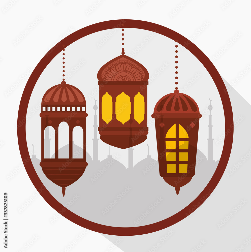 ramadan kareem poster with lanterns hanging vector illustration design ramadan kareem poster with lanterns hanging vector illustration design