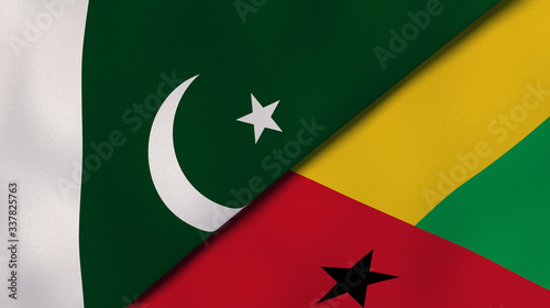 The flags of Pakistan and Guinea Bissau. News, reportage, business background. 3d illustration