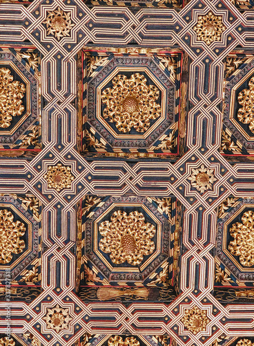 Detail of a Moorish decoration in the Aljafer  a Palace or castle the headquarters of Aragon Parliament in Zaragoza  Spain