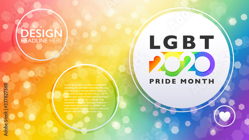 Abstract rainbow bokeh background. Rainbow 2020 numbers icon. Banner design template for Pride parades and events in 2020.