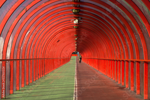 red bridge in the city
