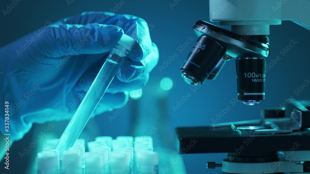 Close-up of scientific microscope. Laboratory in hospital. Epidemic disease, healthcare, vaccine research and coronavirus 2019-ncov test. Close-up of scientific microscope. Laboratory in hospital. Epidemic disease, healthcare, vaccine research and coronavirus 2019-ncov test.