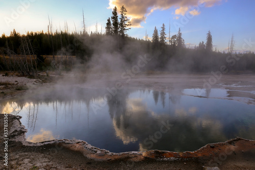beautiful view of the geyser in Yellowstone National Park