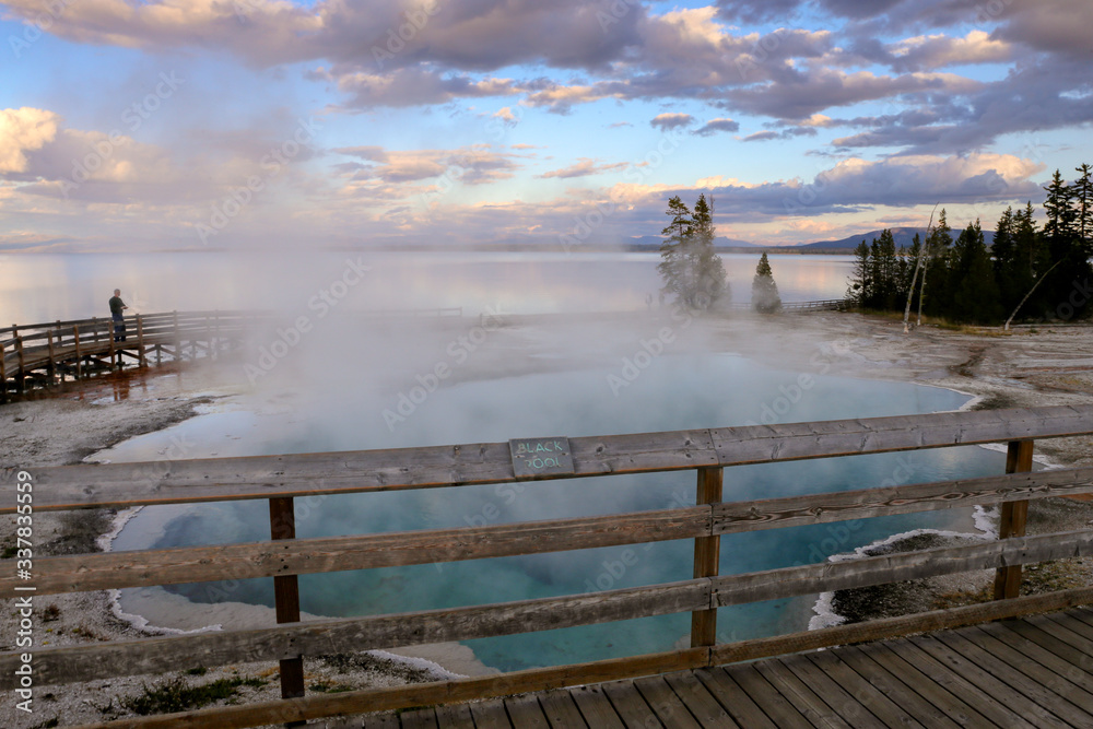 beautiful view of the  geyser in Yellowstone National Park