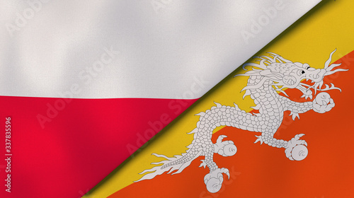 The flags of Poland and Bhutan. News, reportage, business background. 3d illustration photo