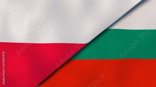 The flags of Poland and Bulgaria. News, reportage, business background. 3d illustration