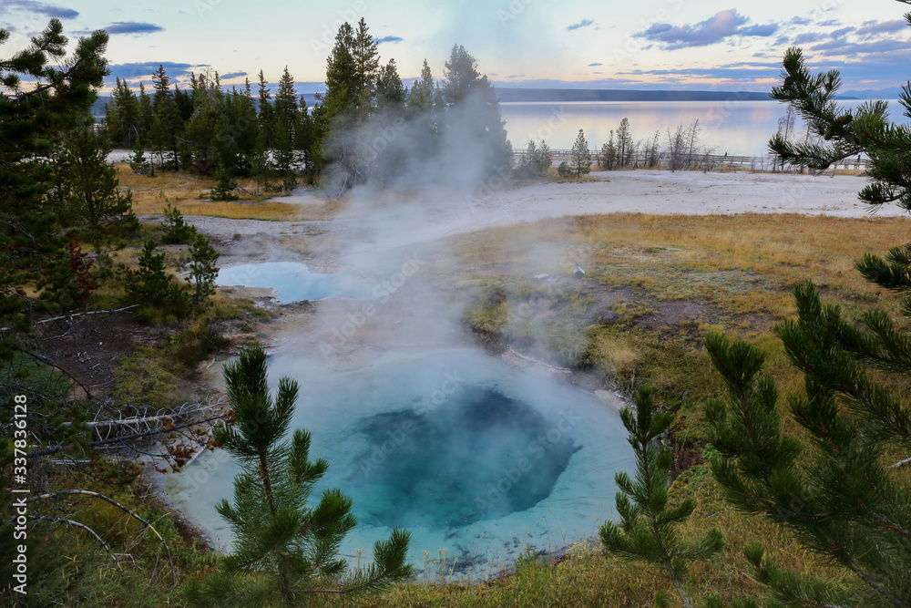 beautiful view of the  geyser in Yellowstone National Park