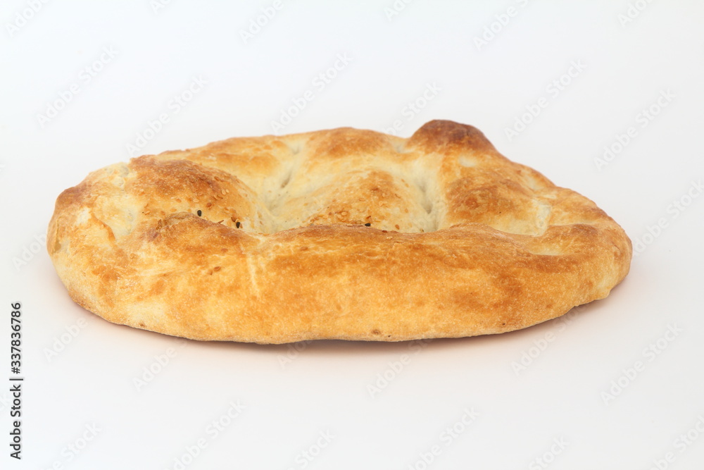 Turkish ramadan pita bread, isolated on white background