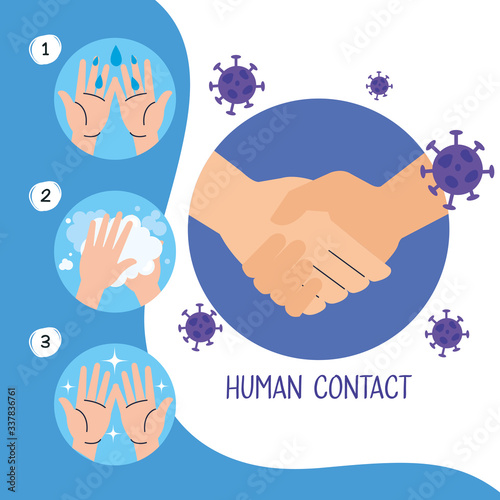 coronavirus 2019 ncov infographic with human contact campaign vector illustration design